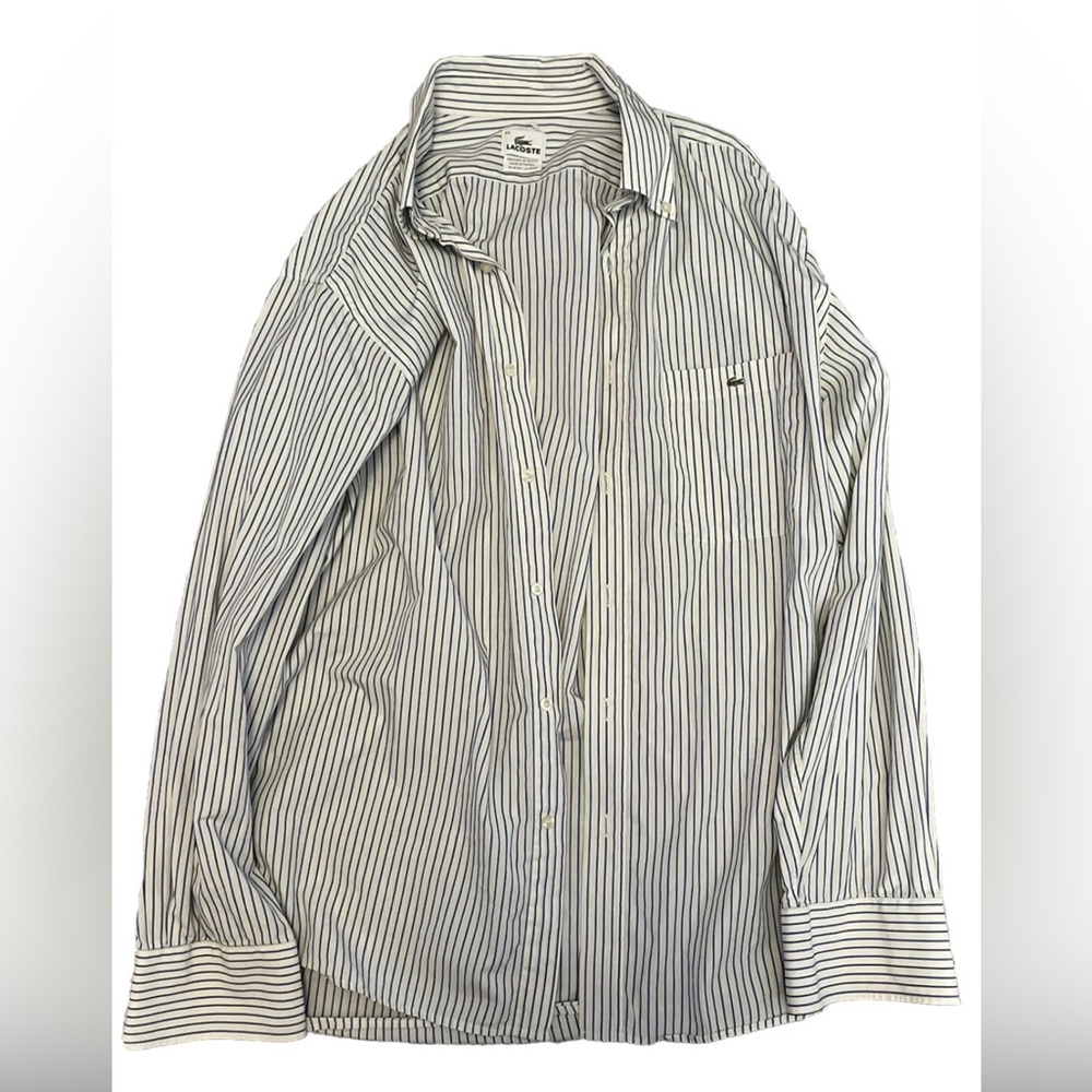 Lacoste Button Down Dress Shirt Size 45 Mens Blue Striped Long Sleeve XL/XXL